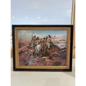 Vintage CM Russel Montana De Historical Society Canvas Print Framed 17" X 21"